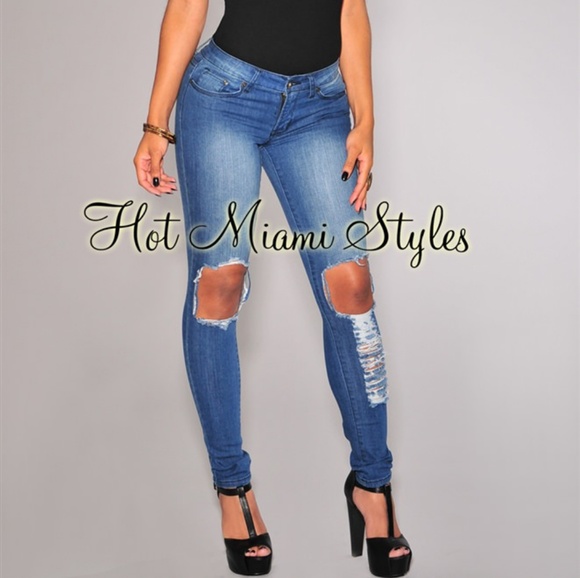 ripped low rise jeans